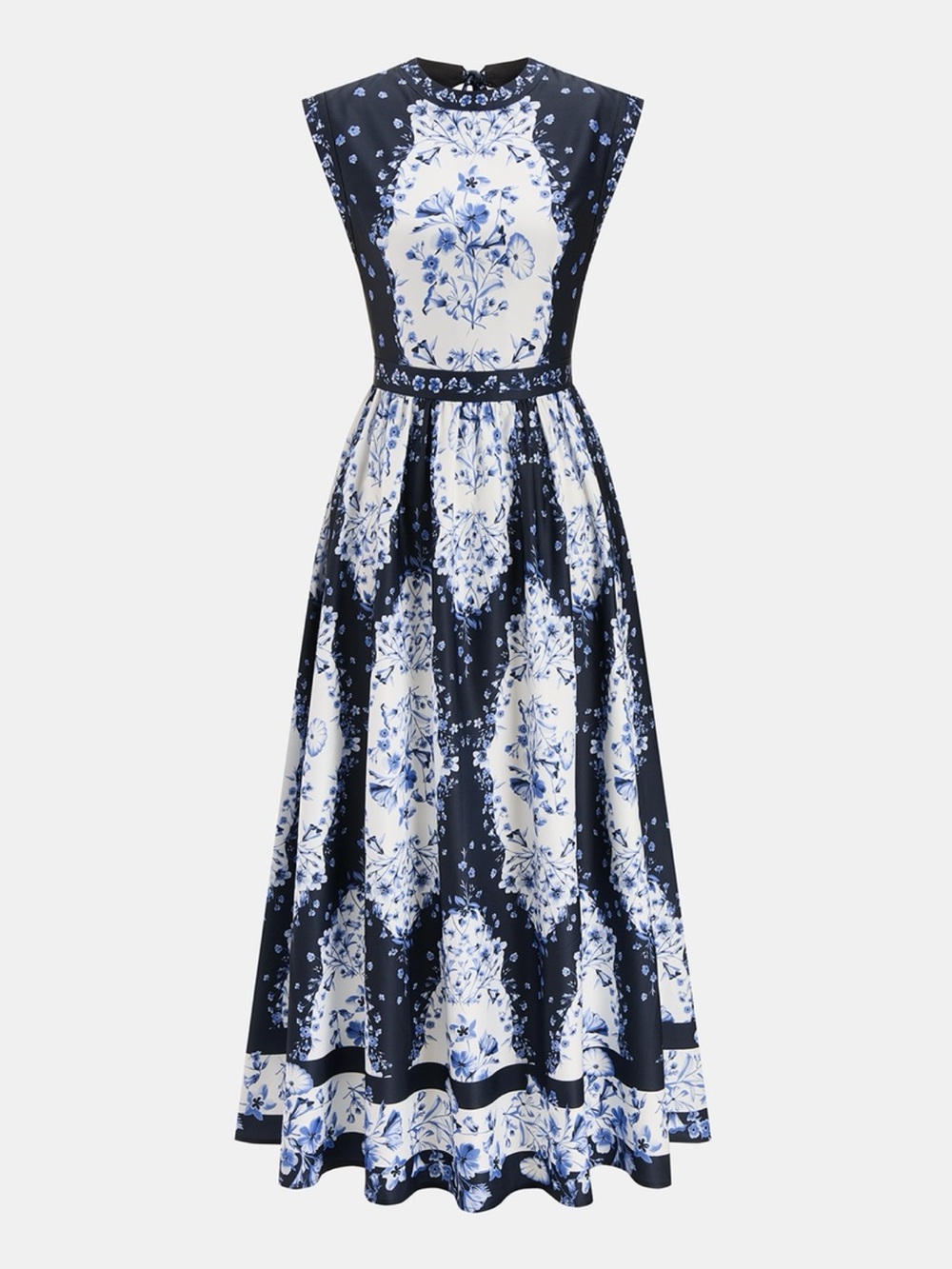 Women’s Backless Navy and White Floral Maxi Dress